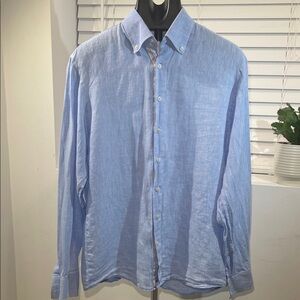 Haupt Germany Men’s Dress Shirt – Size L 16.5 – Light Blue with Plaid Detail